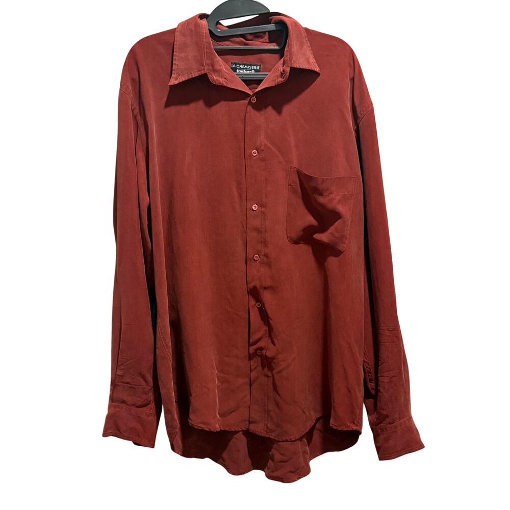 Cacharel La Chemiserie Silk Wool  Button Up Shirt Men Rust Long Sleeve XL Luxe